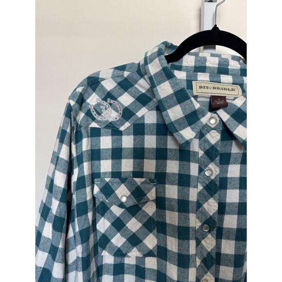 Bit & Bridle Plaid Western Shirt Womens Size 3X Embroidered Flannel Pearl Snap - Picture 4 of 8